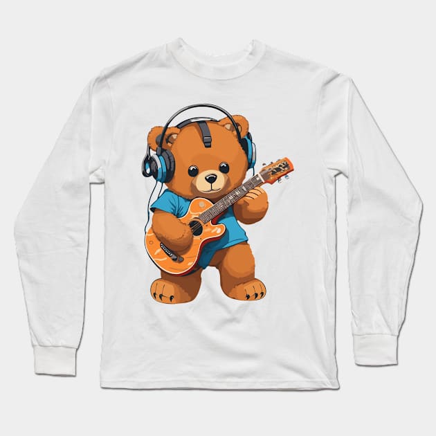 Bear Play Guitar Long Sleeve T-Shirt by ReaBelle